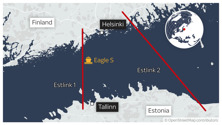 location of Eagle S, tanker accused of damaging undersea cables between estonia and finland