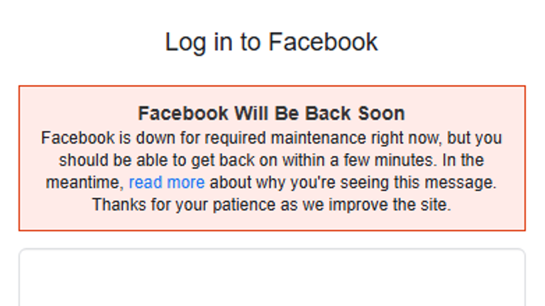 facebook error message on website in uk at 19.15 