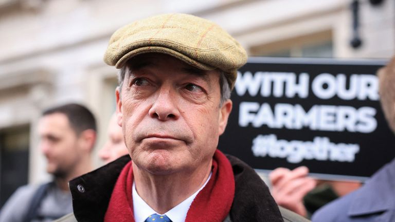 Nigel Farage attends the farmer protest in Westminister.
Pic: Reuters