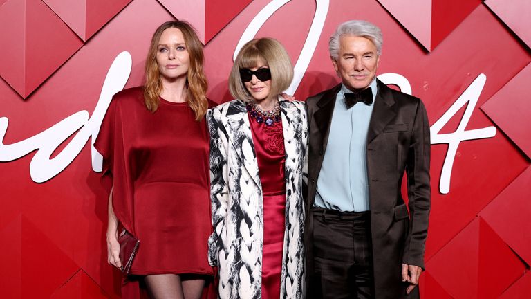 Stella McCartney, Anna Wintour and Baz Luhrmann pose on the red carpet of The Fashion Awards 2024 at the Royal Albert Hall in London, Britain