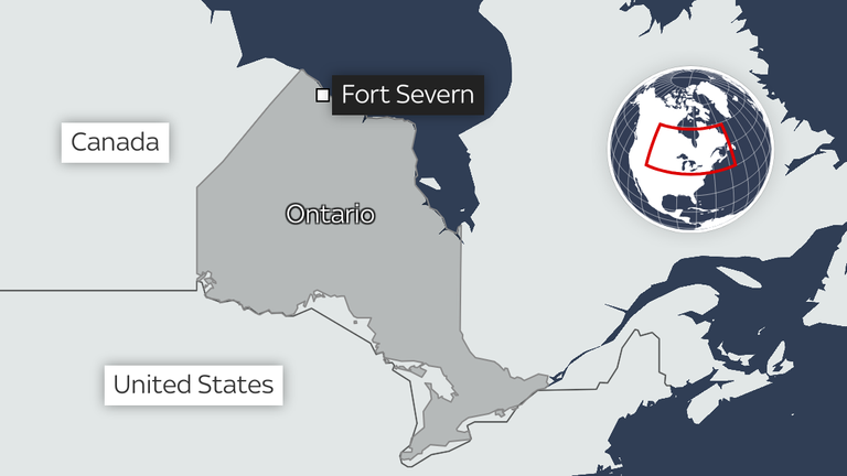 map showing Fort Severn, location of polar bear attack on 03/12/2024