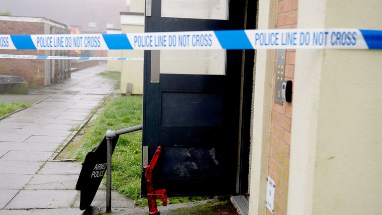 A police shield and battering ram at the scene on Fownhope Close in Redditch. Photo: PA