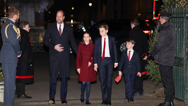 Prince William arrives for the service with children George, Charlotte and Louis. Pic: Reuters