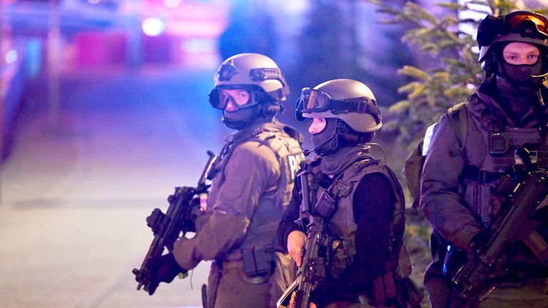 Special police forces attend an incident at the Christmas market in Magdeburg, Germany, Friday Dec. 20, 2024. (Heiko Rebsch/dpa via AP)