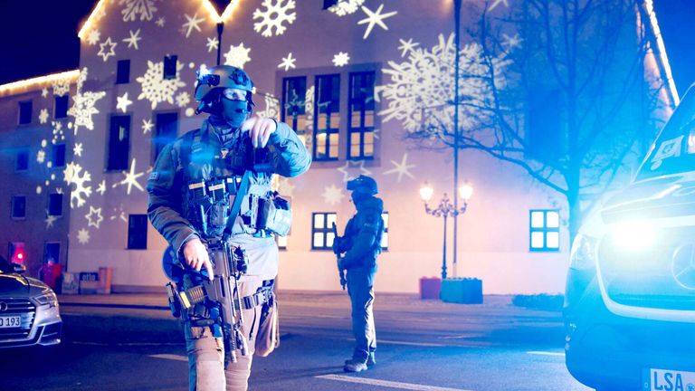 Emergency personnel work at a Christmas in Magdeburg, Germany, yesterday. Pic: Reuters