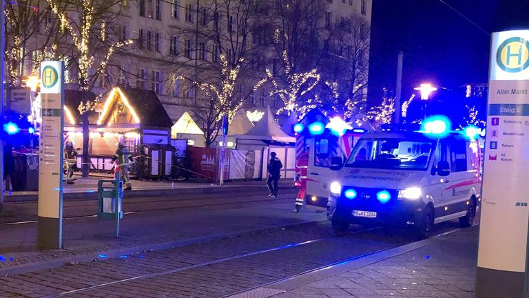 Emergency services on duty at the Christmas market. Pic: D'rthe Hein/picture-alliance/dpa/AP