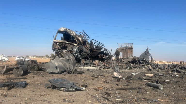 On the road to Hassakah, destroyed ammunition from a weapons convoy is strewn all around - tank shells, mortars and rocket-propelled grenades, some unexploded, are everywhere.