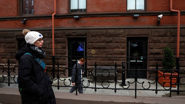 New York International Hostel, where the suspect is believed to have stayed, in the Upper West Side area of New York City. Pic: Reuters
