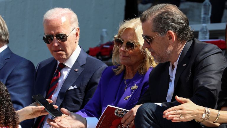 Joe Biden, Jill Biden and Hunter Biden at the University of Pennsylvania graduation ceremony, 15 May 2023.
Pic: Reuters