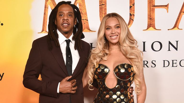 Jay-Z and Beyonce arrive at the premiere of ''Mufasa: The Lion King'' in Los Angeles.
Pic: Invision/AP