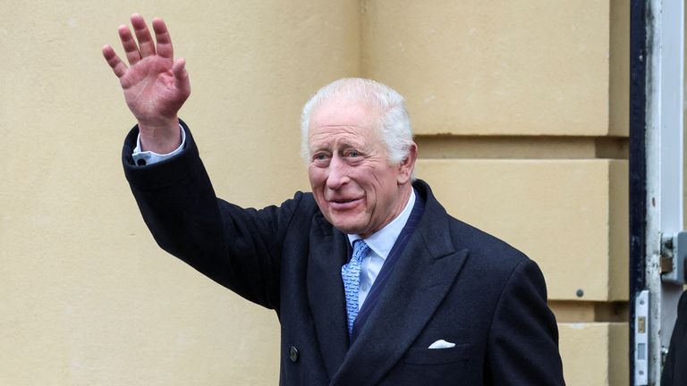 King Charles III waves to well wishers during a visit to St Peter's Church in Notting Hill, London, to meet and thank DEC staff, aid workers and volunteers. The Church has supported the Middle East Humanitarian cause through Tearfund, a DEC member charity. Picture date: Wednesday December 4, 2024.