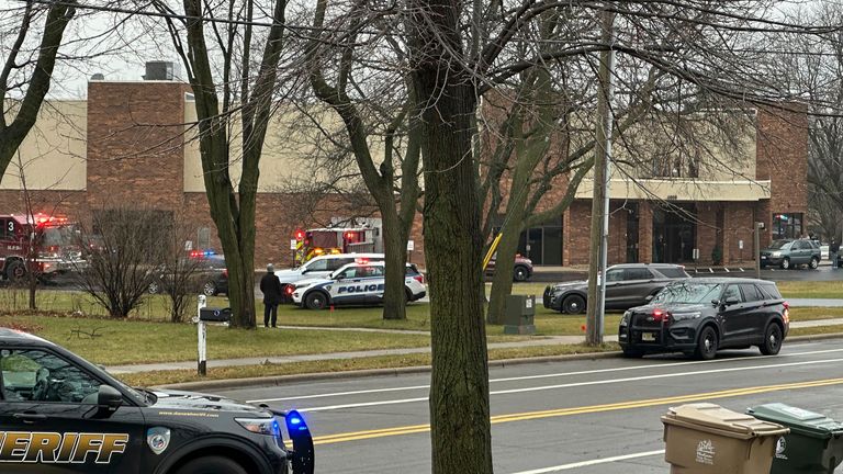 Emergency vehicles at the Abundant Life Christian School in Madison, Wisconsin. Pic: AP