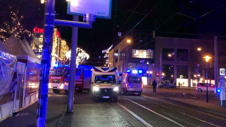 Emergency services at the Christmas market in Magdeburg. Pic: AP