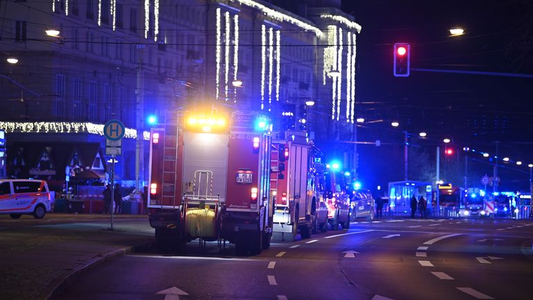 Emergency services at the Christmas market in Magdeburg. Pic: AP