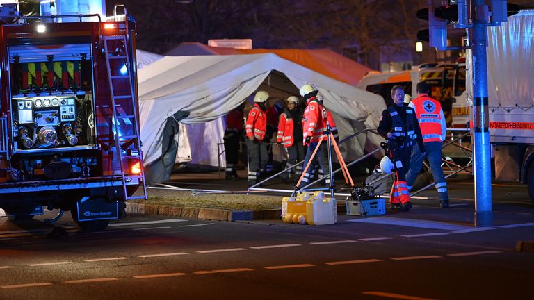 Emergency services at the Christmas market in Magdeburg. Pic: AP