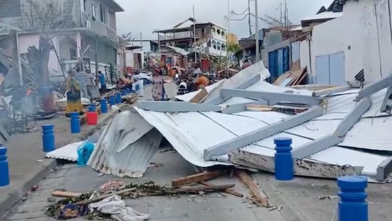 The scene in Mamoudzou, Mayotte. Pic: Reuters