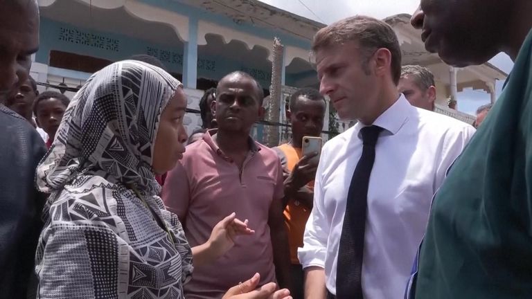 Macron met with anger and frustration over cyclone response during French leader&#39;s visit to Mayotte
