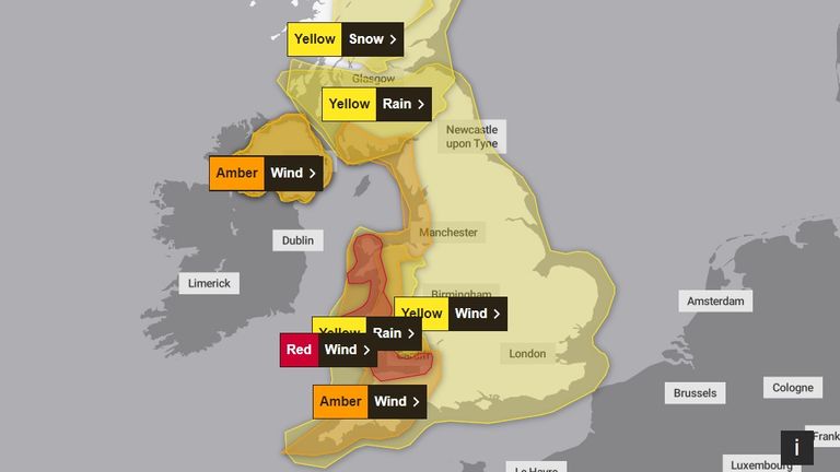 Met Office has issued a red warning for wind. Pic: Met Office 