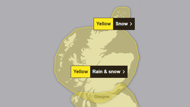 Met Office yellow weather warning for rain and snow for Scotland on 30 December