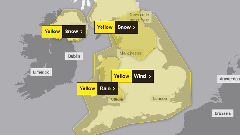 Met Office yellow weather warning for wind on 1 January