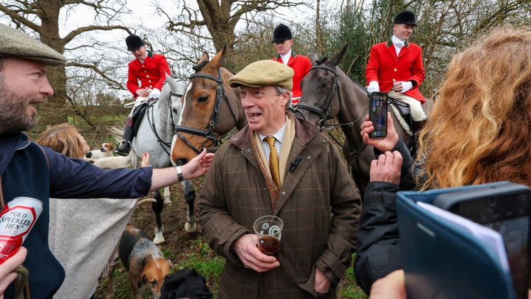 Nigel Farage attends the Old Surrey, Burstow and West Kent Hunt in Chiddingstone.
Pic: Reuters