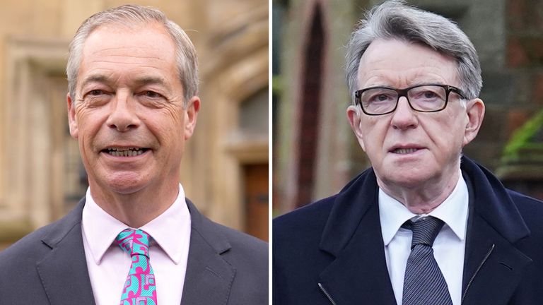 Reform UK MP Nigel Farage and incoming US ambassador Lord Mandelson. Pic: PA