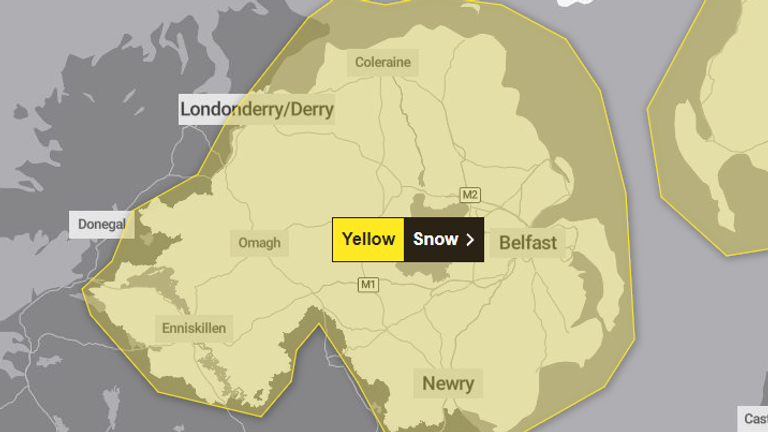 A Met Office yellow weather warning for snow on 1 January.