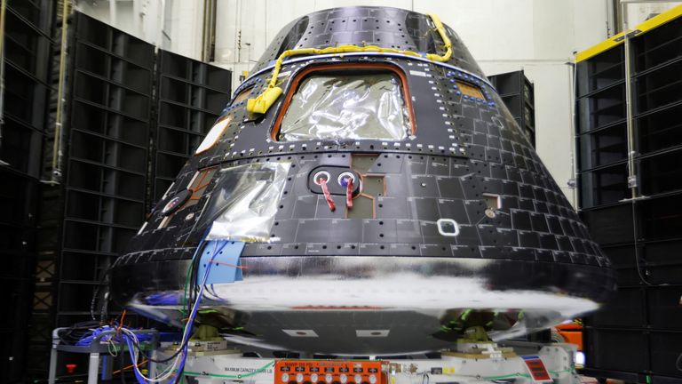 This capsule is due to take four astronauts around the moon and back to Earth on the mission. Pic: Reuters