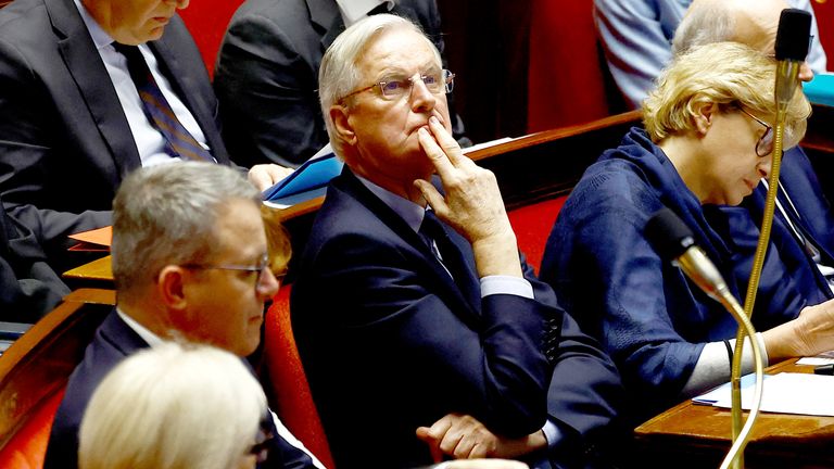 French Prime Minister Michel Barnier and members of the French government attend the questions to the government session at the National Assembly in Paris.
Pic: Reuters
