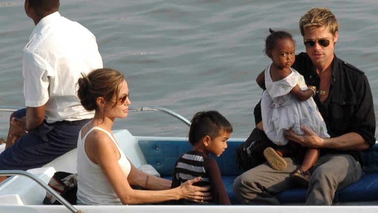 Brad Pitt and Angelina Jolie with their children on a trip to Mumbai in 2006. Pic: Reuters 