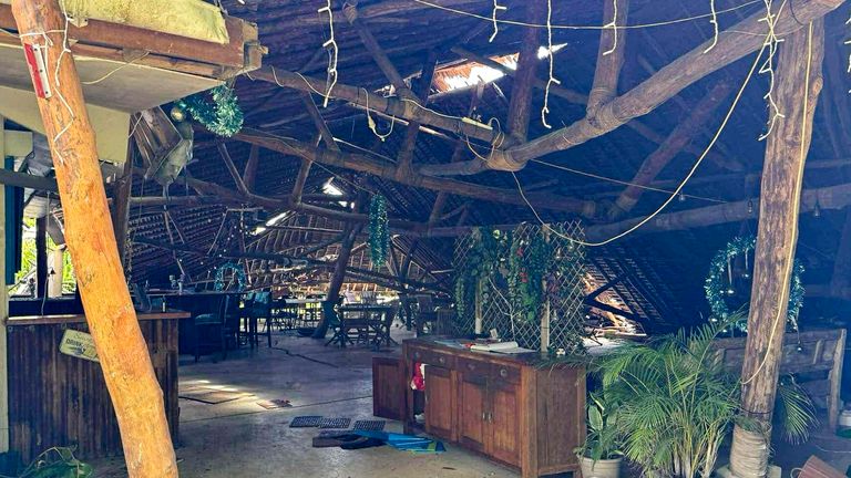 The inside of a building damaged is seen in Port Vila, Vanuatu, following a powerful earthquake Tuesday, Dec. 17, 2024. (Tim Cutler via AP)