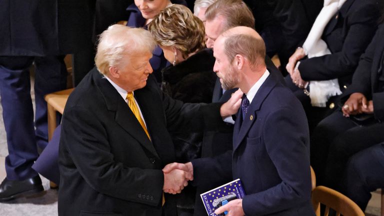 President-elect Donald Trump talks to Britain&#39;s Prince William, Prince of Wales in Notre Dame Cathedral before France&#39;s iconic cathedral is formally reopening its doors for the first time since a devastating fire nearly destroyed the 861-year-old landmark in 2019, Saturday Dec.7, 2024 in Paris ( Ludovic Marin, Pool via AP)