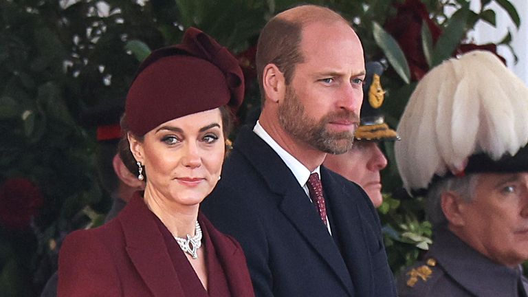 Britain's William, Prince of Wales and Catherine, Princess of Wales attend a ceremonial welcome during the state visit of Qatari Emir Sheikh Tamim bin Hamad al-Thani and his wife Sheikha Jawaher bint Hamad bin Suhaim Al-Thani, at Horse Guards Parade, in London, Britain, December 3, 2024. REUTERS/Toby Melville