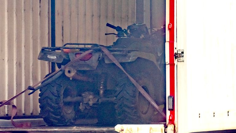 A quad bike in the back of a lorry in Kippax, West Yorkshire.
Pic: PA  