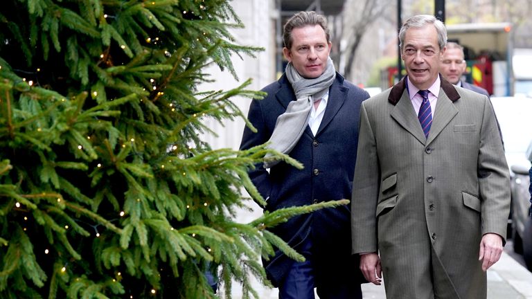 Nigel Farage and Nick Candy at Millbank TV studios.
Pic: PA