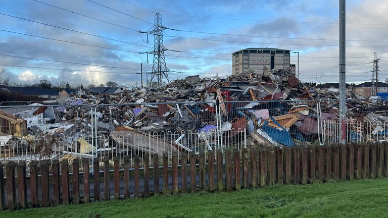 Rubble where homes once stood