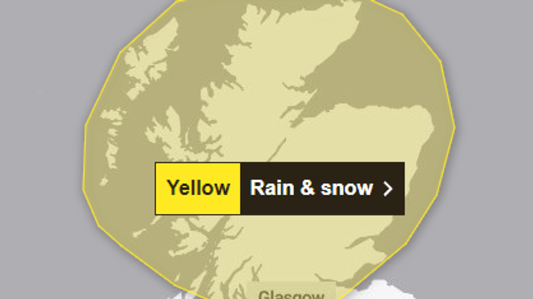 Met Office yellow weather warning for rain and snow for Scotland on 30 December