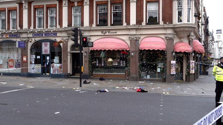 The scene on Shaftesbury Avenue.
Pic: PA