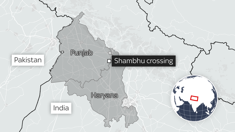 Shambhu crossing in India where farmers have clashed with police