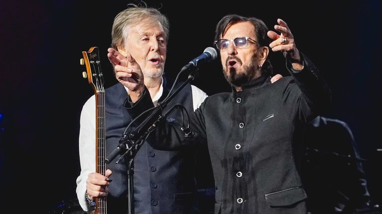 Paul McCartney and Ringo Starr back on stage together at London show | Ents & Arts News | Sky News