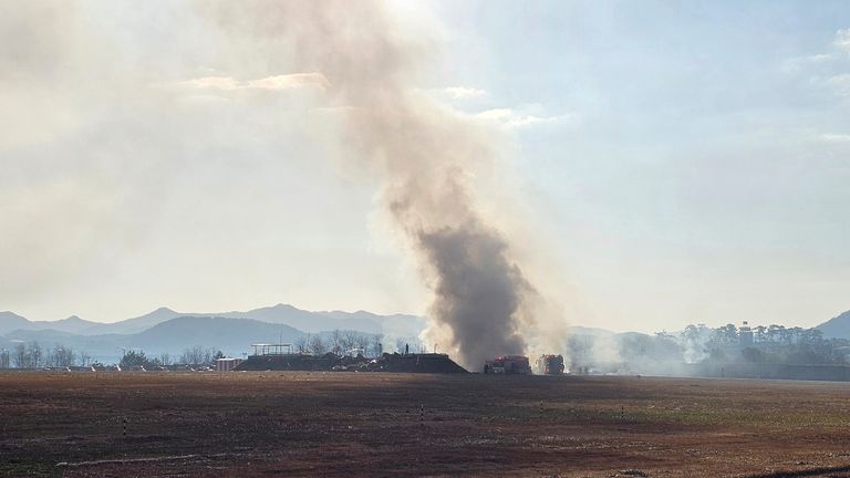 The aftermath of the crash at Muan Airport.
Pic: AP