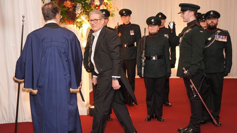 Prime Minister Sir Keir Starmer during the the annual Lord Mayor's Banquet at the Guildhall in central London. Picture date: Monday December 2, 2024.