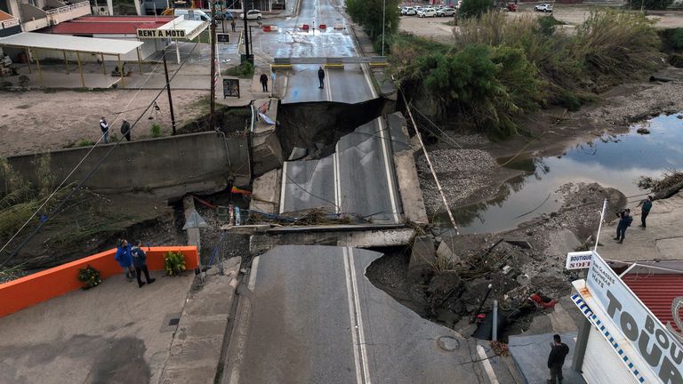 A damaged bridge following floods caused by Storm Bora, in Faliraki, on Rhodes. Pic: Reuters