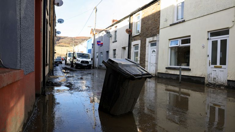 The aftermath of the recent Storm Bert in south Wales.
Pic: Reuters