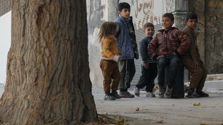 Children on the street in eastern Aleppo