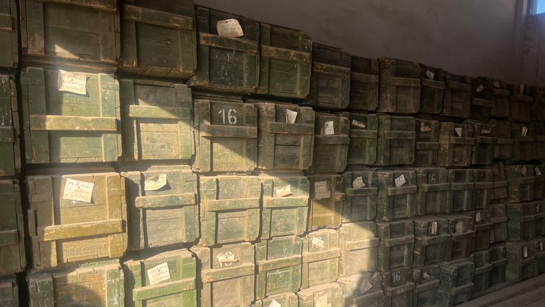 Ammunition stockpiled at a government army camp that's now been taken over by Kurdish fighters from the Syrian Democratic forces