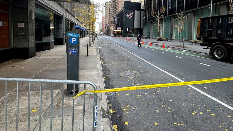 The scene after Brian Thompson was fatally shot in New York. Pic: AP