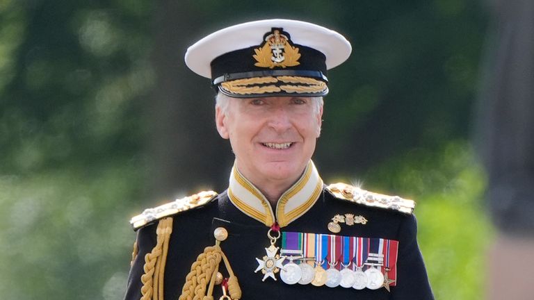 Chief of the Defence Staff Admiral Sir Tony Radakin arrives for the Sovereign's Parade at the Royal Military Academy Sandhurst (RMAS) in Camberley, Surrey. Picture date: Friday August 9, 2024.