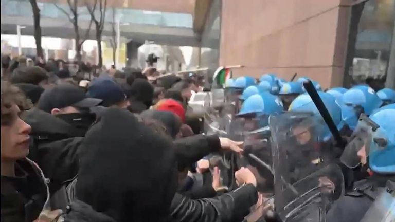 The police were hit by stones and eggs during the demonstration, and reportedly used their batons on the crowd of students.
