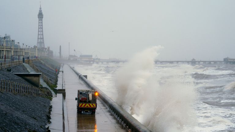 Waves break on the sea front in Blackpool, as snow, rain and wind warnings are in force and are expected to cause travel issues on New Year's Eve. Picture date: Tuesday December 31, 2024.